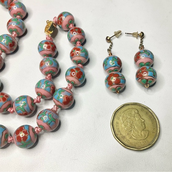 Cloisonne Beads Set Necklace Matching Earrings - Picture 3 of 7
